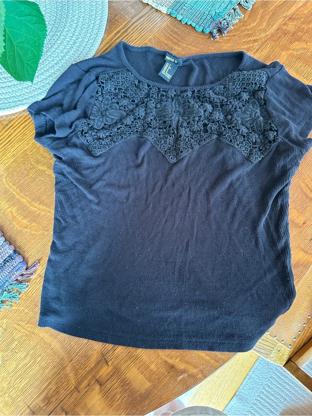 Vintage Forever 21 Ribbed Baby Tee with Crochet Neckline